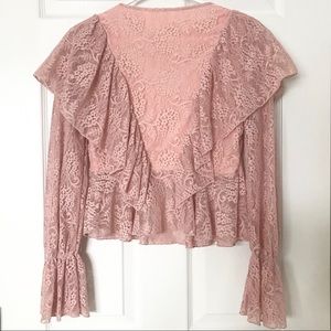 Lace ruffled blush pink top